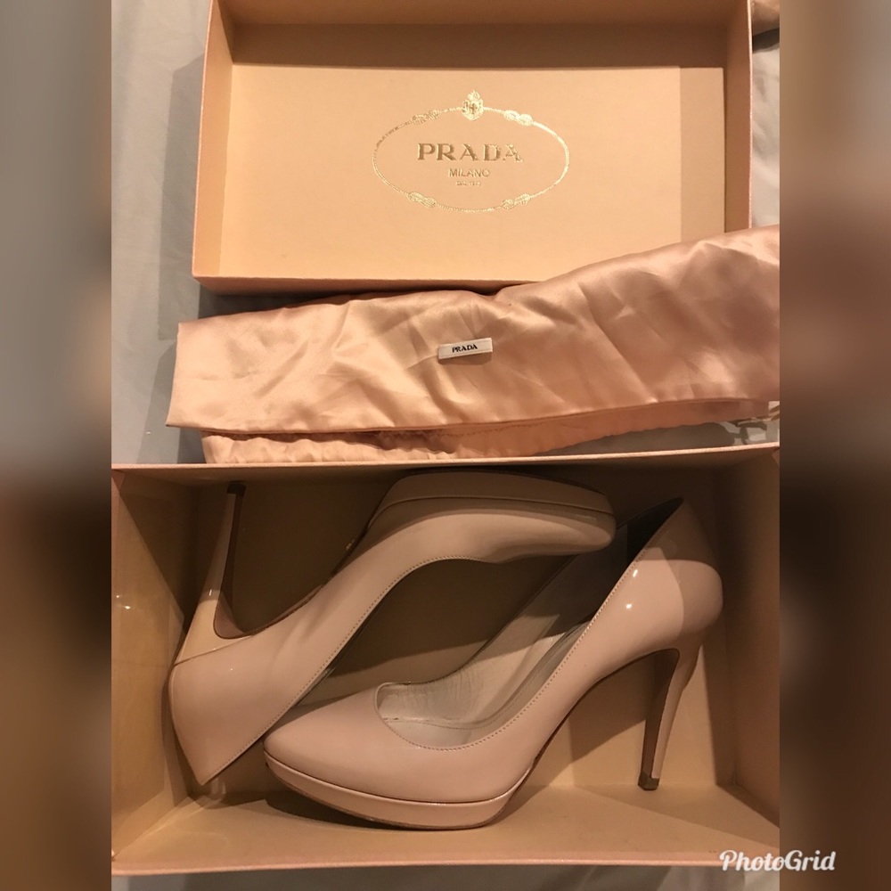 Prada Patent Nude Platform Pumps in Size 7.5